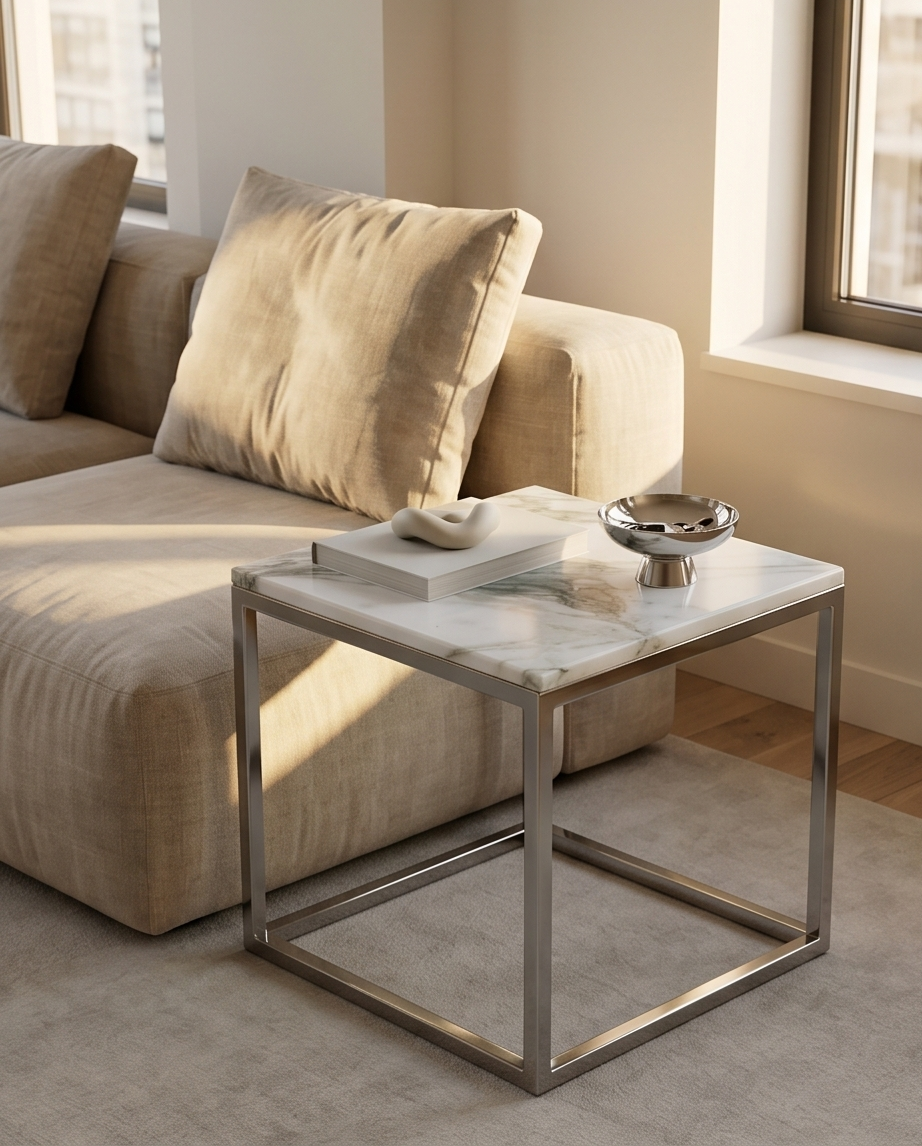 Marble Coffee Table 50x50cm — Stainless Steel Legs
