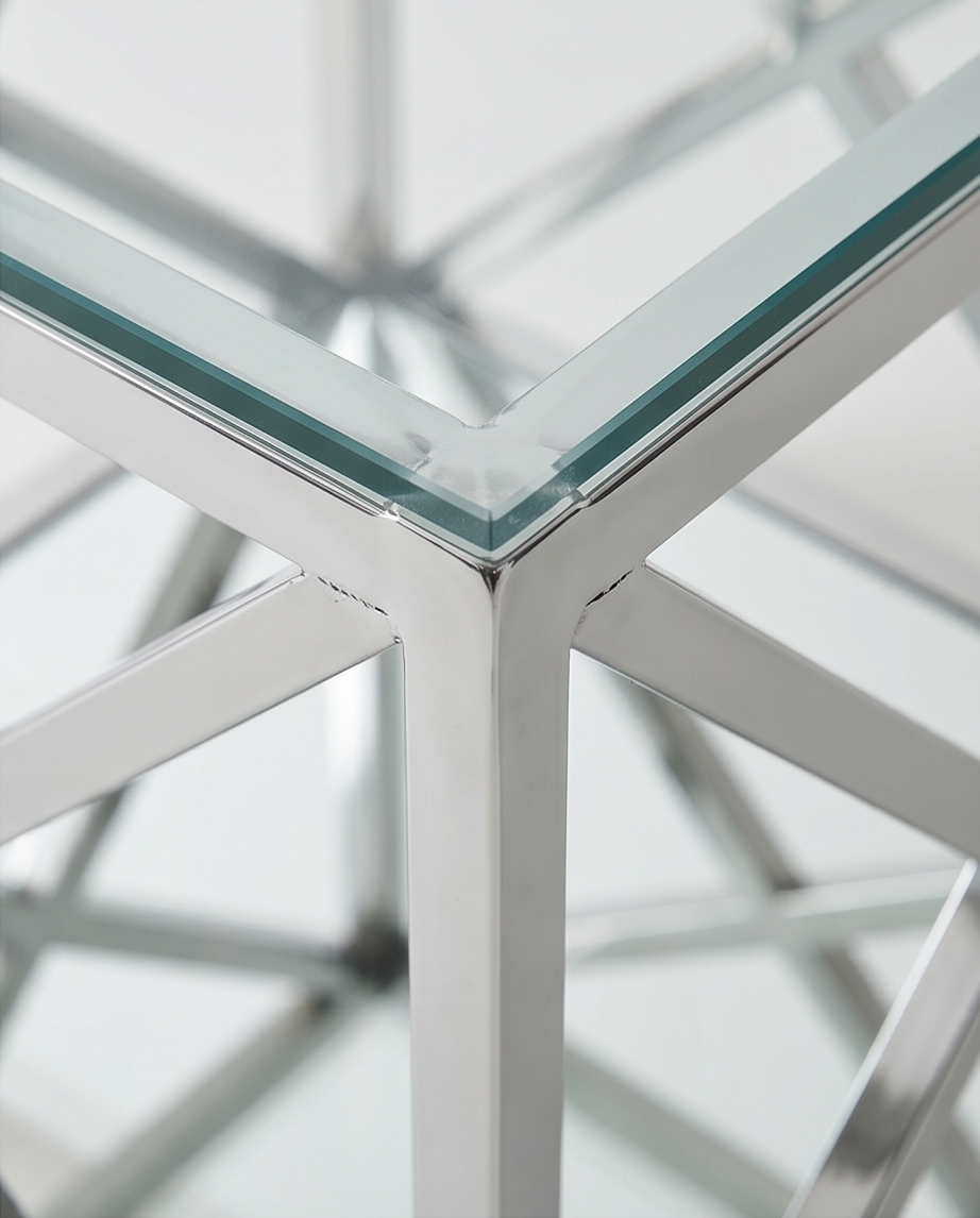Glass and Mirror Coffee Table 60x60cm — Stainless Steel Frame