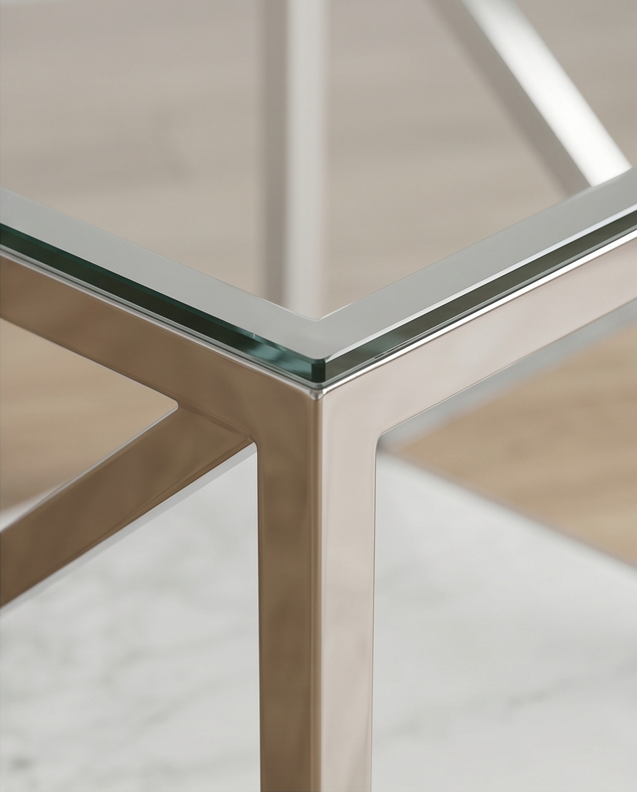 Glass and Mirror Coffee Table 60x60cm — Stainless Steel Frame