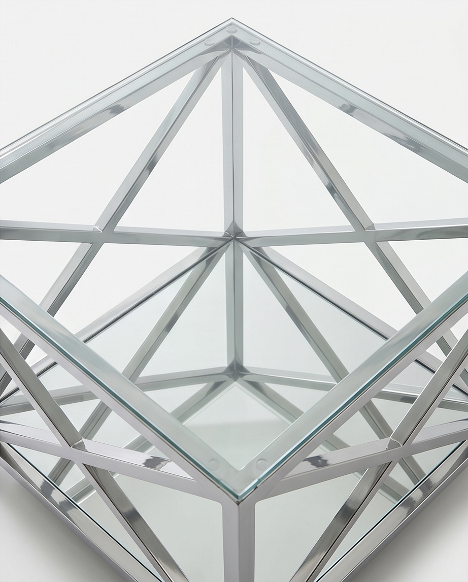 Glass and Mirror Coffee Table 60x60cm — Stainless Steel Frame