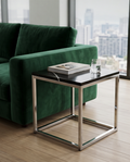 “Black Quartz Side Table 50x50cm — Stainless Steel Frame”